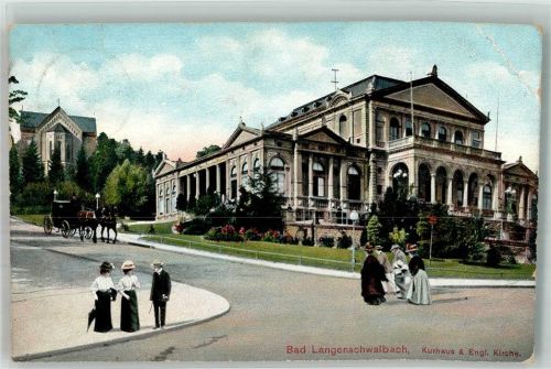 Bad Schwalbach Kurhaus Englische Kirche Kutsche Mann Frau Hut Schirm