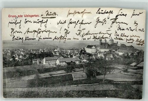 Weingarten 1909 Panorama des Ortes mit der Benediktiner-Abtei