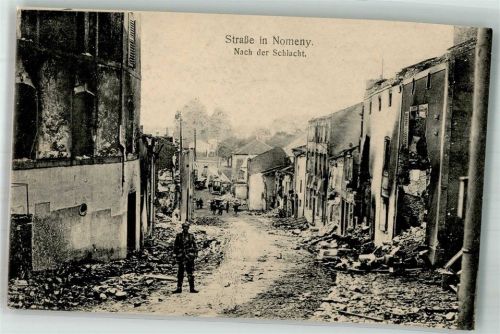 Nomeny WK I Straßeansicht nach der Schlacht Trümmer