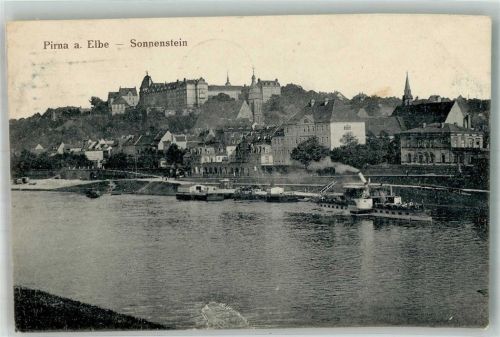 Pirna 1919 Schloss Sonnenstein Elbeschiffe