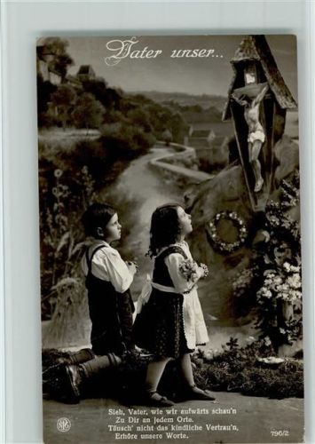 Trachtenkinder beten zum Kreuz am Weg Sieh Vater, wie wir aufwärts sehen