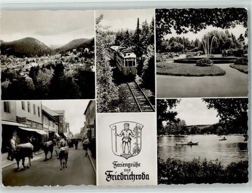 Friedrichroda Ortsansichten Mehrfachaufnahme Springbrunnen Straßenbahn Kühe