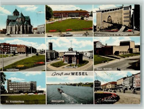 Wesel Willibrordi-Dom Bahnhof Friedenskirche z. d. hl. Engeln Kaiserplatz Berliner Tor Städt. Bühnen Evangel. Krankenhaus Rheinpartie Hohestraße
