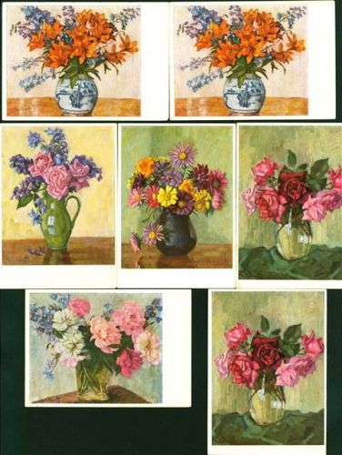M. Rüdorff Künstlerkarten/ Blumen in Vasen Lot mit 9 AK dünn, um 1934; gute Erhaltung, teils gelaufen