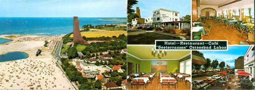 Laboe Hotel-Restaurant-Café "Seeterrassen", 2-fach Klappkarte, mit Kurzinfos