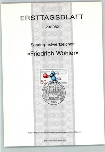 Ersttagsblatt Friedrich Wöhler 1982 Format TK 87