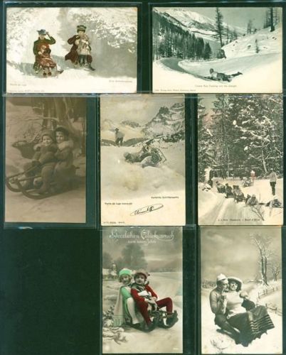 Schlitten Lot mit 7 AK, ca. 1905-1931: teils leichte Gebrauchsspuren, überwiegend gelaufen