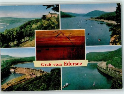 Edertal Edersee mit Sperrmauer und Schloß Waldeck