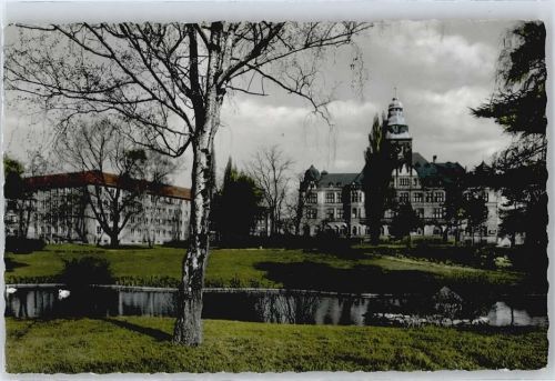 Recklinghausen Rathaus Teich Wiese Baum