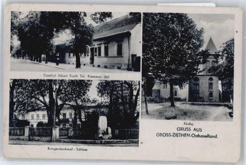 Großziethen WK II, Gasthof Albert Kurth, Kriegerdenkmal, Kirche