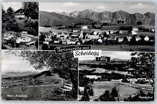 Scheidegg Kneippkurheim, Blick vom Kreuzberg, Schwimmbad Alpenfreibad