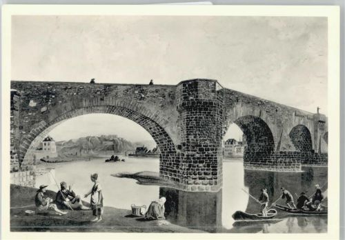Koblenz Künstlerkarte, Brücke, Fluss, Menschen
