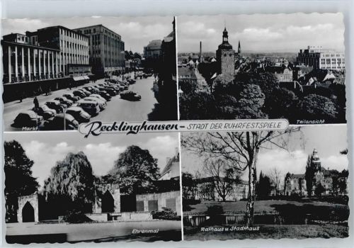 Recklinghausen Markt, Ehrenmal, Rathaus, Stadthaus