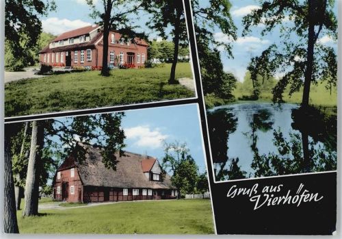 Vierhöfen Haus Wiese Baum Blumen Teich