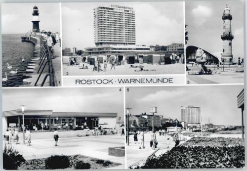 Warnemünde Mole, INterhotel Neptun, Konsum-Gaststätte Teepott, Leuchtturm, Strandpromenade