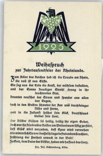 Weihespruch , Jahrtausendfeier Rheinland