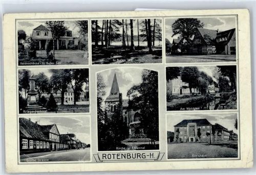Rotenburg Große Straße, Kriegerdenkmal, Heideschänke, Jugendherberge, Am Wasser, Kreishaus, Kirche, Ehrenmal, Gr. Bullen-See