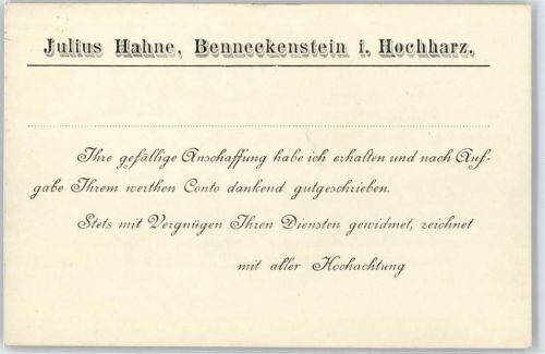 Benneckenstein Geschäfts-Korrespondenz Julius Hahne