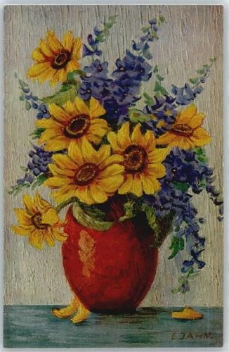 E.Jahn , Sonnenblumen in Vase