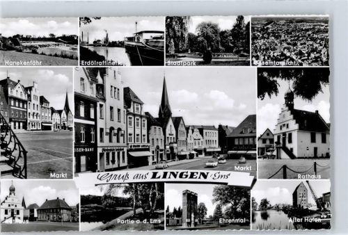 Lingen Hanekenfähr, Markt, rathaus, Ehrenmal, Alter Hafen, Gesamtansicht, Stadtpark, Erdölraffinerie