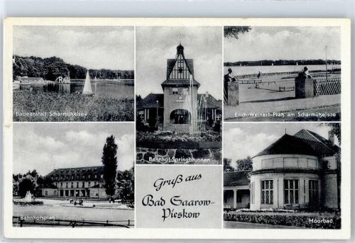 Bad Saarow Bahnhof, Springbrunnen, Erich-Weinert-Platz, Badeanstalt Scharmützelsee, Moorbad, Bahnhofsplatz