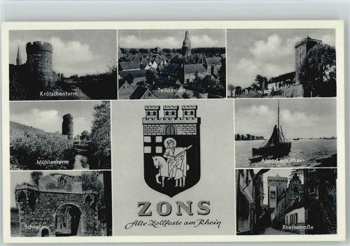 Zons Krötschenturm Rheinturm Mühlenturm Schloßtor Rheinstraße Wappen