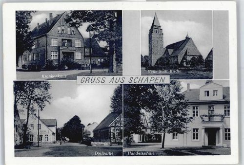 Schapen Krankenhaus, Kirche, Dorfpartie, Handelsschule