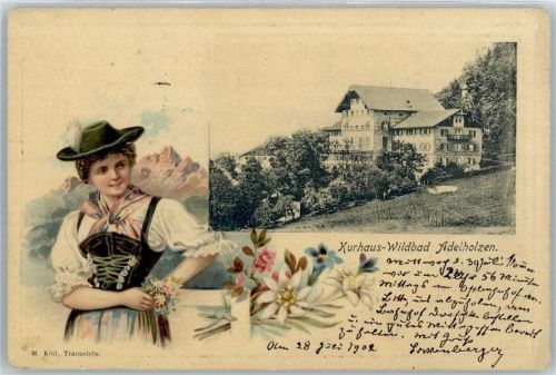 Bad Adelholzen Trachten, Kurhaus, Prägekarte