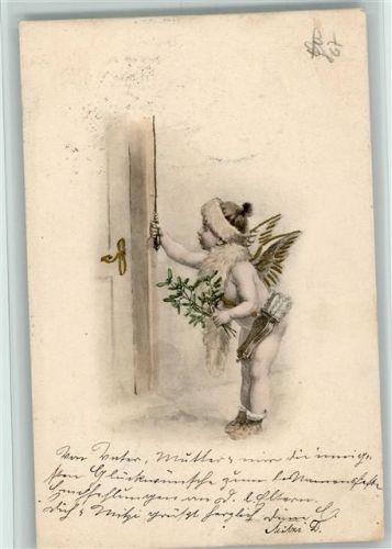 Nackter Amor mit Pelzstola schellt an der Tür Verlag Rafael Neuber 1902 AK