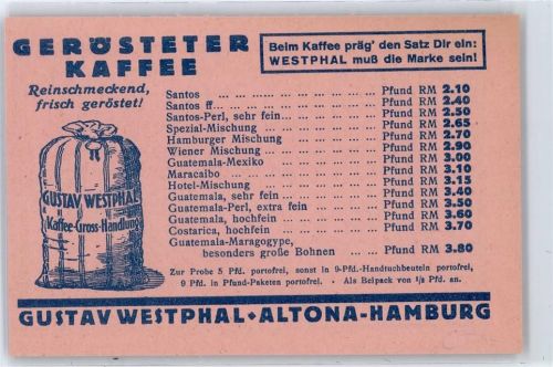 Werbe-Karte, Kaffee-Gross-Handlung Westphal