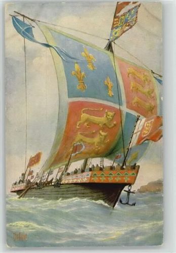 1910 Nr 58 Künstler sign Rave Engl. Kriegsschiff 14. Jahrh.