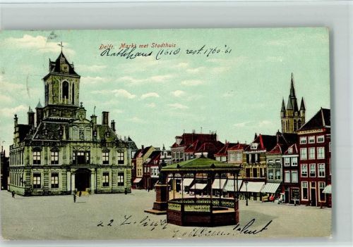 Delft 1907 Markt met Stadthuis Rathaus