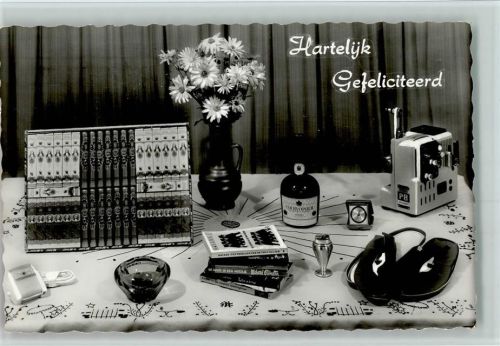 1957 Hartelijk Gefeliciteerd - Zigarren, Uhr, Kamera AK