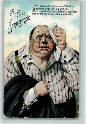 Sommerfrische - Dicker Mann schwitzt 1908 AK