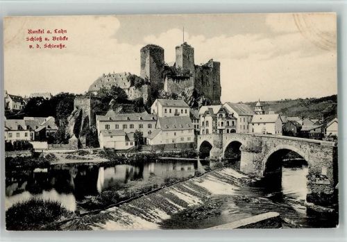 Runkel Schloß und Brücke v. d. Schleuße