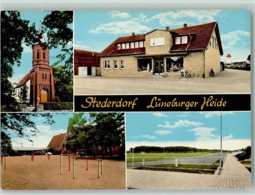 Stederdorf Kirche Spielplatz Sportplatz 4-Bild-Aufnahme
