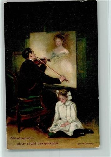 Geiger vor einem Frauenbild , Buch lesen Underwood, C. F. Künstlerkarte