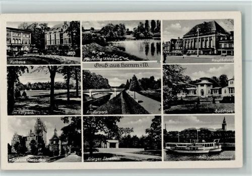 Hamm Kurhaus im Kurpark Schloß Heessen Nordring-Anlagen am Kurpark Krieger-Ehrenmal Hauptbahnhof Badehaus am Lippeseitenkanal