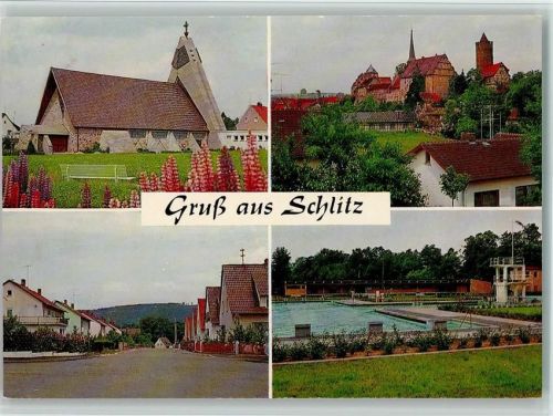 Schlitz Kirche Schwimmbad Ortsansichten Burgen 4-Bildaufnahme