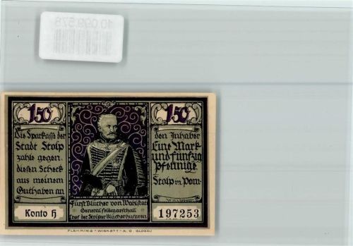 Stolp Notgeld Husar Blücher sign. W.H. Lippert Ligny Schlacht