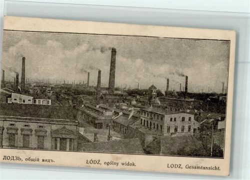 Litzmannstadt 1915 Panorama, qualmende Schornsteine