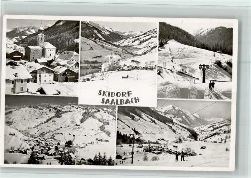 Saalbach Ortsansichten Gesamtansicht Skipisten Schlepplift Winteraufnahme Mehrfachaufnahme