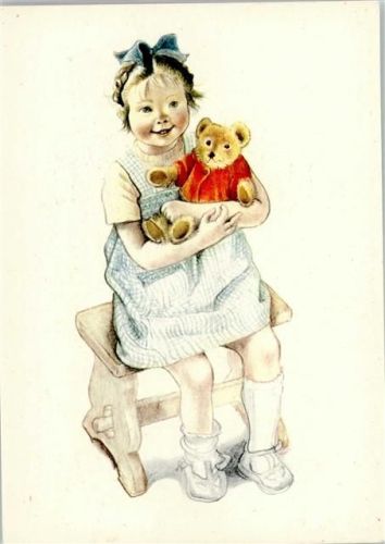sign H. Spörri - Mädchen mit seinem Teddy - Spendenkarte - Schweizer Verein für Müttererholungsheime