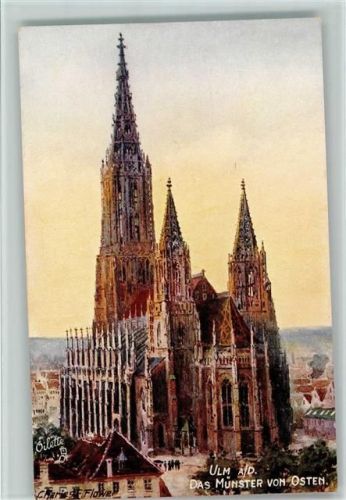 Ulm Tucks Künstlerpostkarte Serie Ulm No. 616B Das Münster von Osten sign. Charles E. Flower