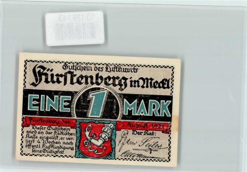 Fürstenberg Notgeld 1 Mark Luftansicht