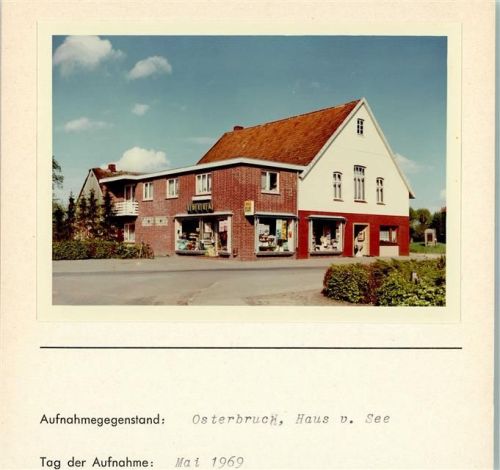 Osterbruch Haus v. See Geschäft Edeka Foto montiert auf Karton