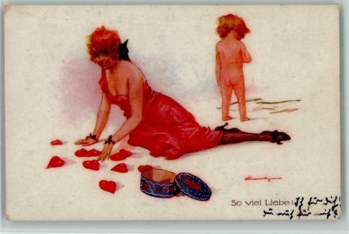 1922 Frau sammelt Herzen auf, "So viel Liebe"