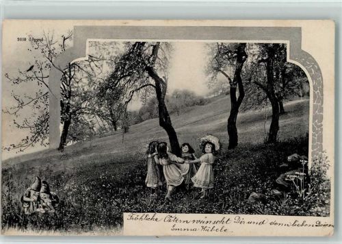 1909 Zwerge mit Ostereier, Kinder tanzen Ringelreihen AK