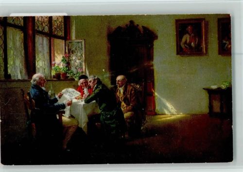 lesen - Stammtisch - Meissner & Buch Serie 2728 - Gemälde von Roegge AK Gute Erhaltung