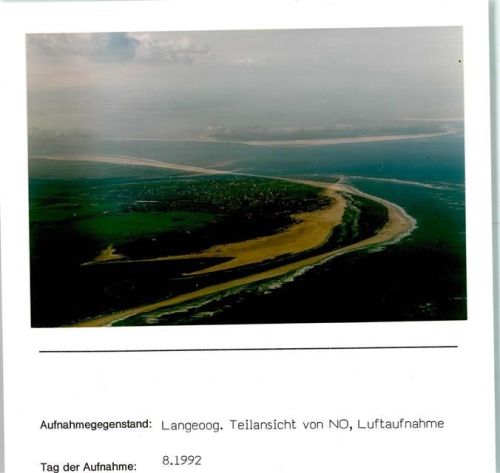 Langeoog Luftaufnahme Teilansicht von NO Foto montiert auf Karton